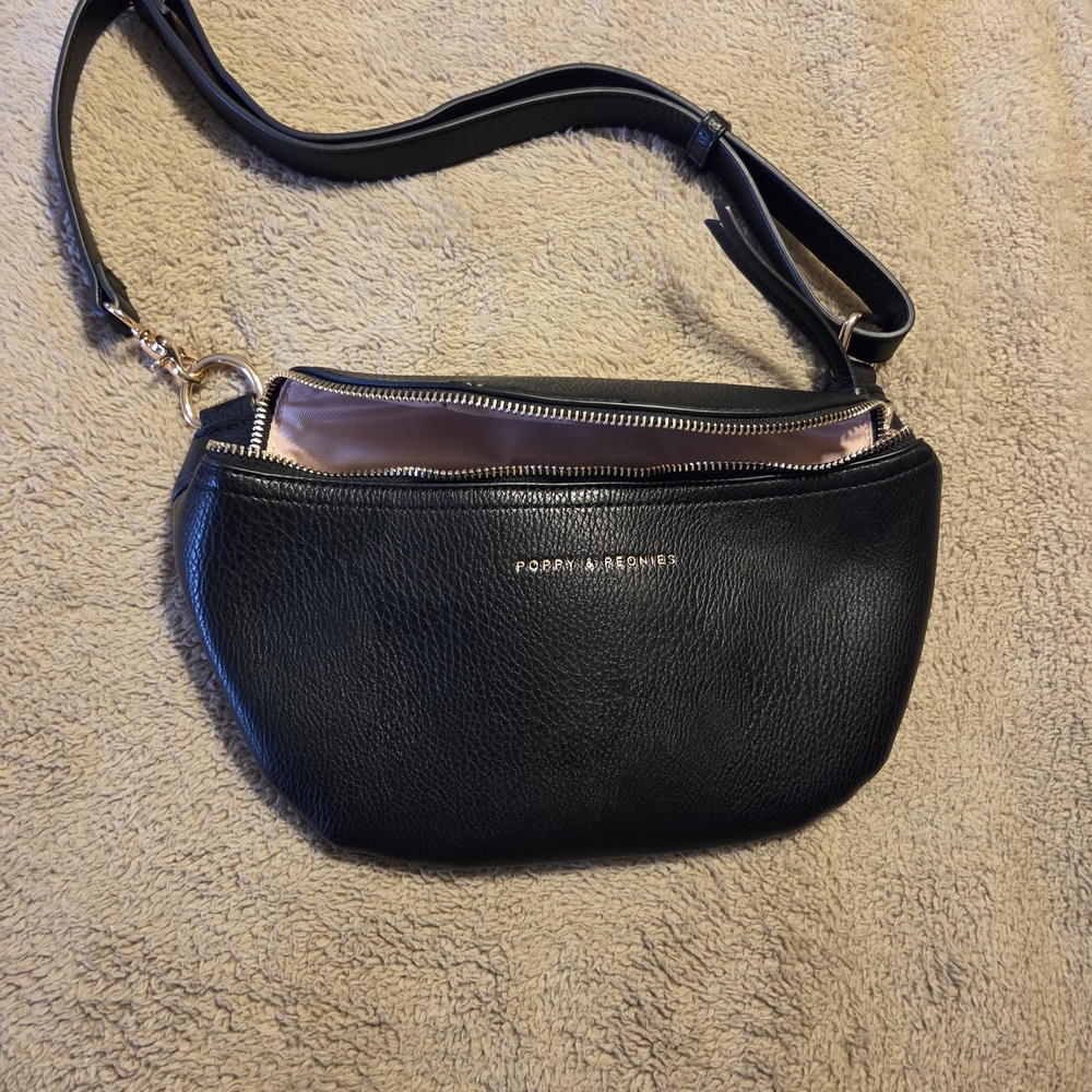 Poppy & Peonies Black and Gold Crossbody Bag